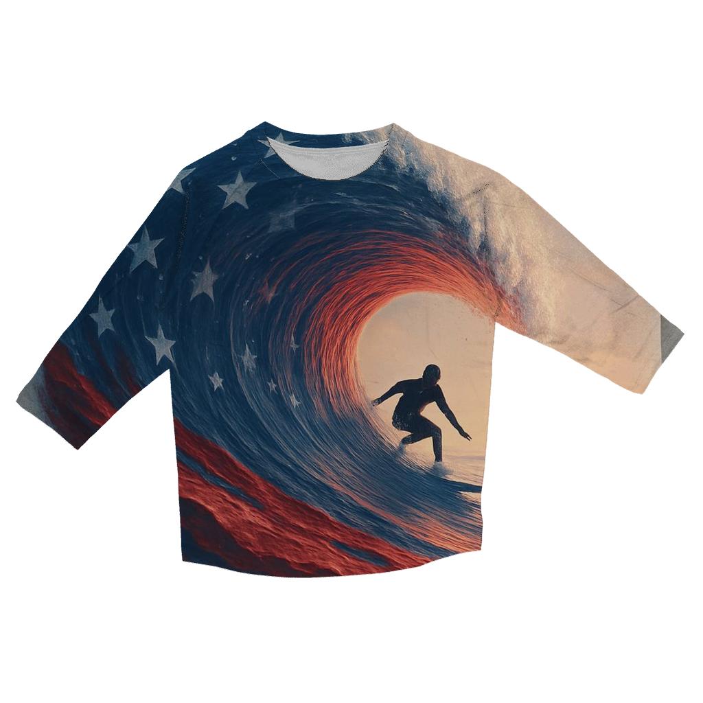 Ocean Waves Of Freedom printed three quarter sleeve shirts
