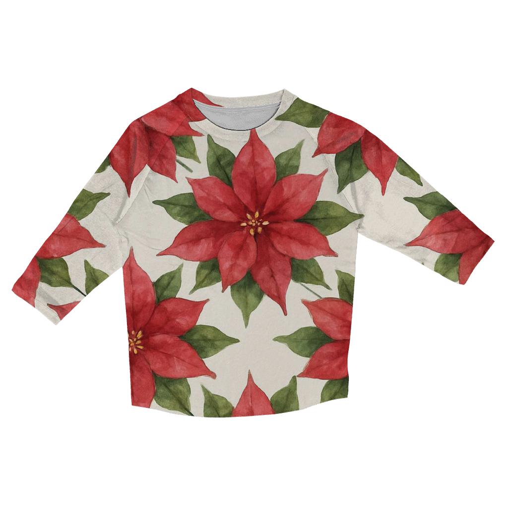 Poinsettia Starburst Diagonal Grid casual three quarter sleeve shirts