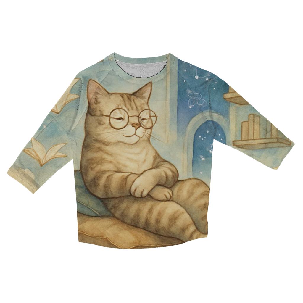 Dream Library Reading Cat designer 3/4 sleeve blouses