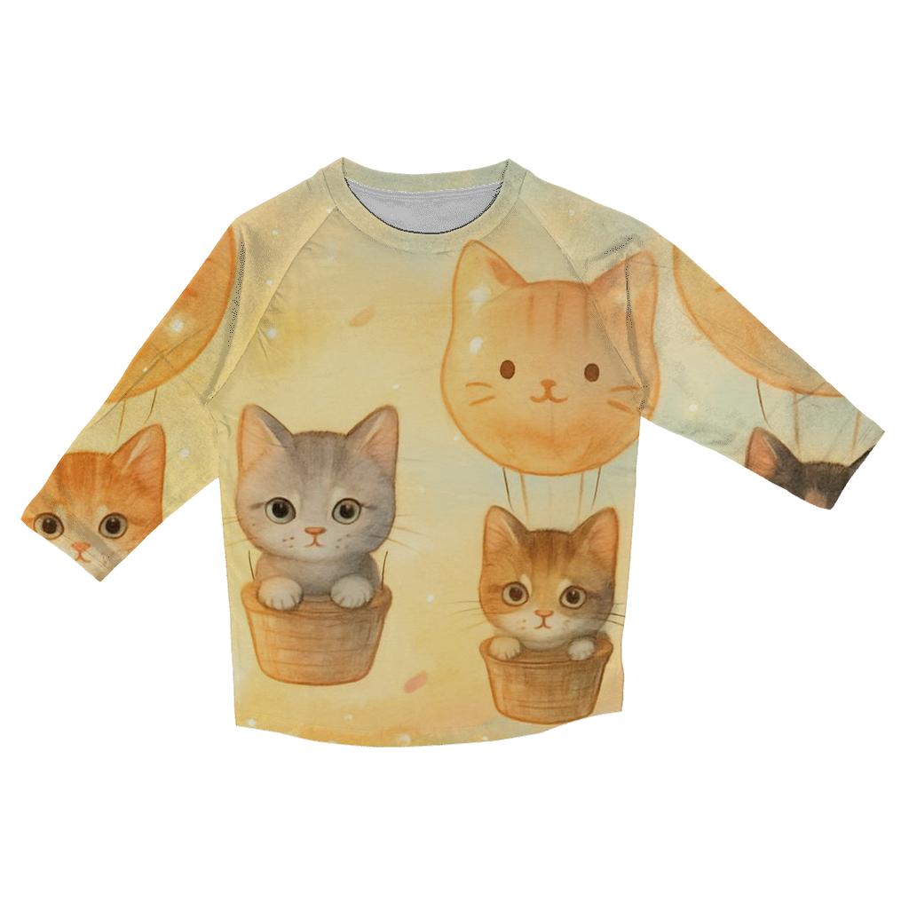 Sunrise Balloon Meadow Cats printed three quarter sleeve shirts