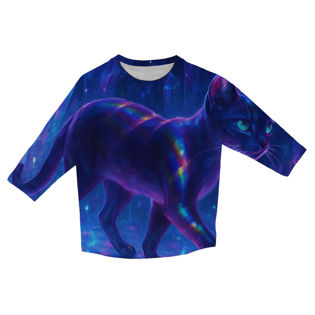 Crystal Cavern Prism Cat printed three quarter sleeve shirts