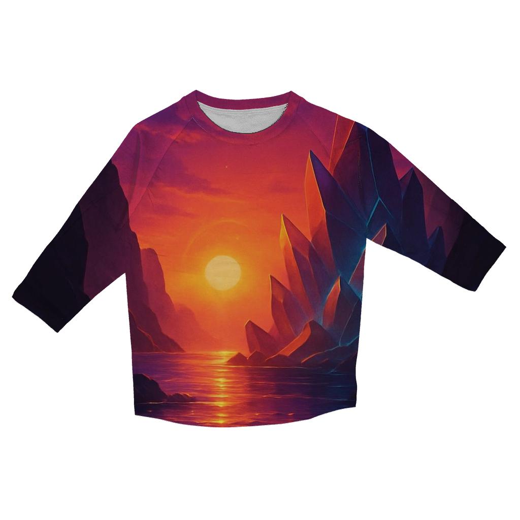 Crystalline Cove Sunset printed three quarter sleeve shirts