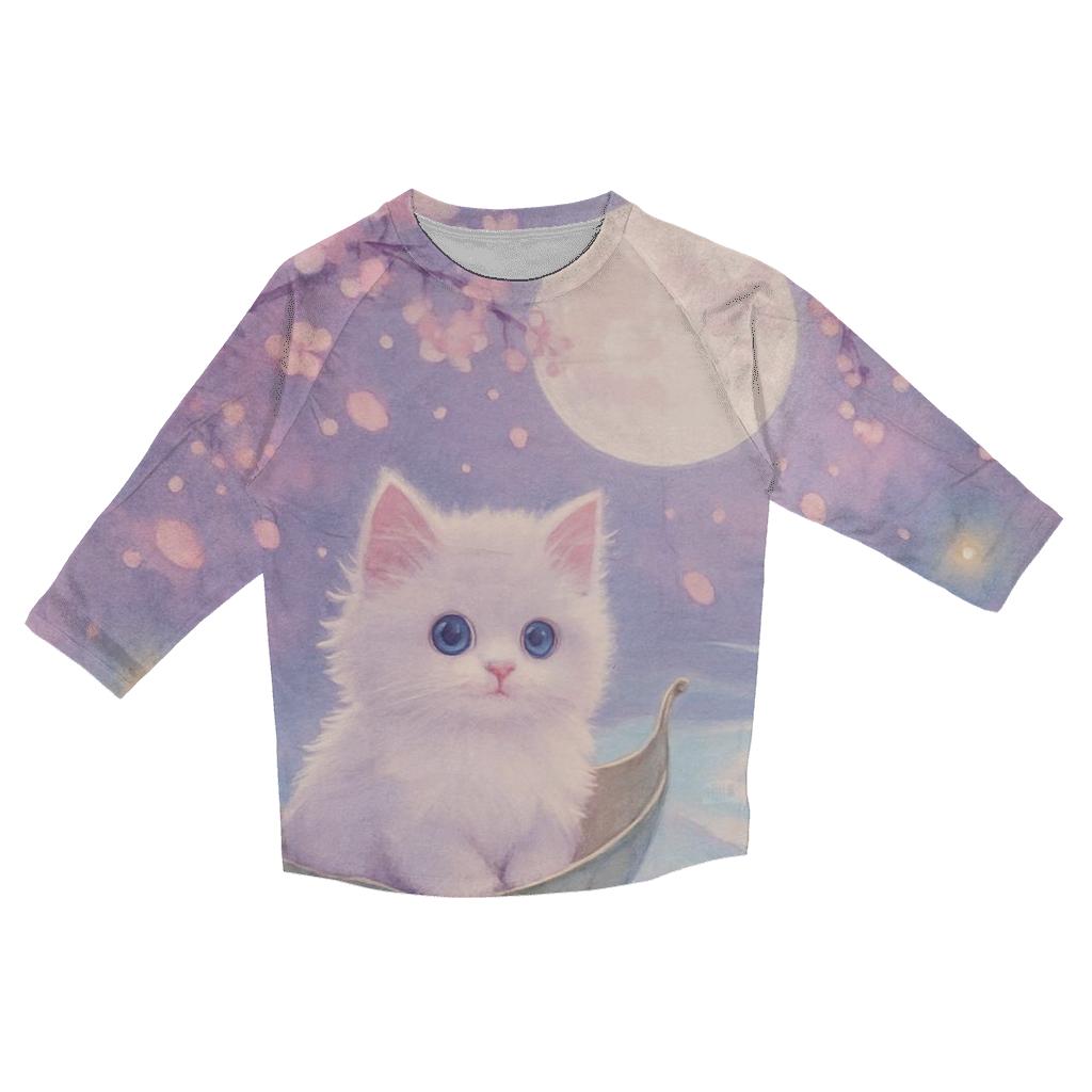 Cherry Blossom Moon River Cat fashion 3/4 sleeve shirts