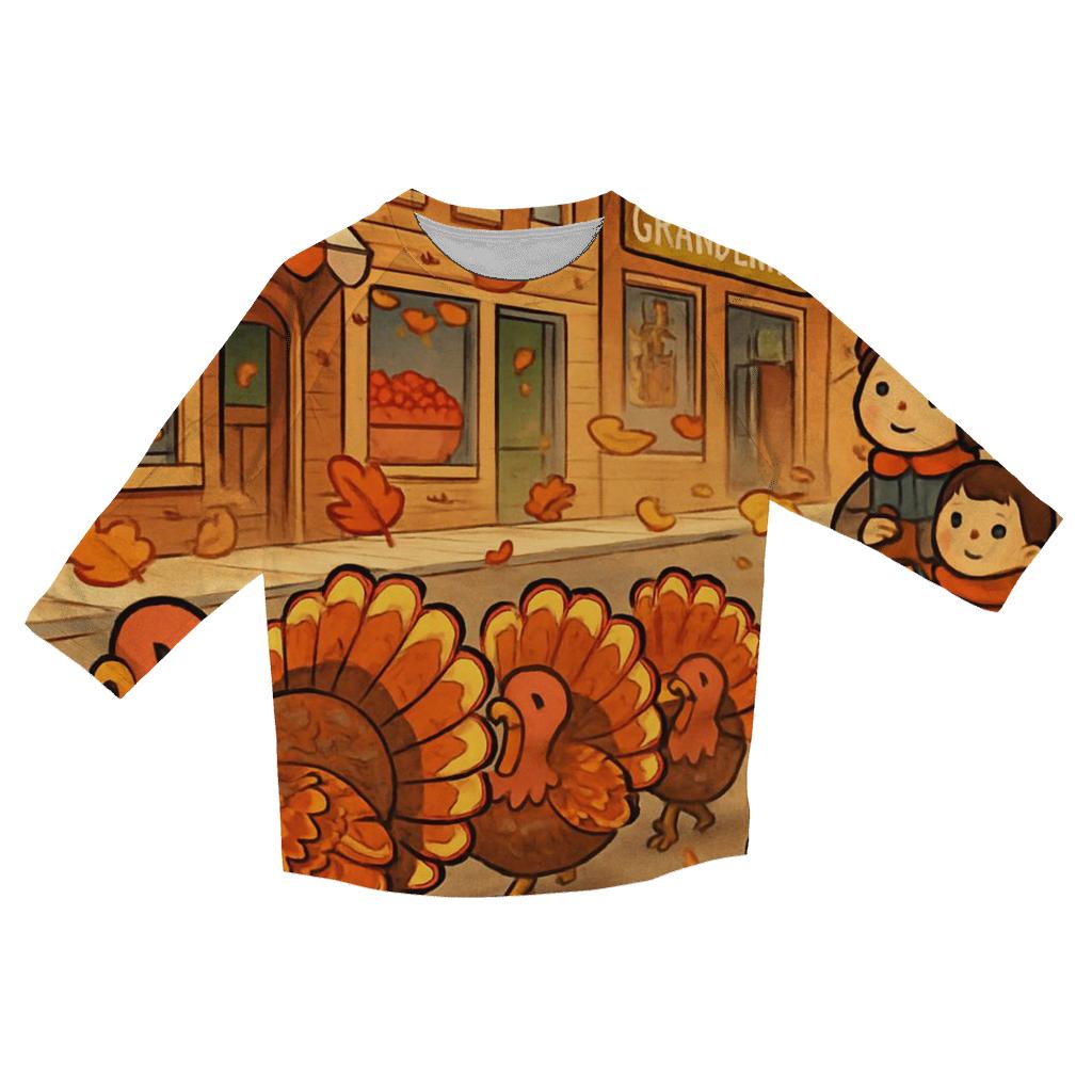 Turkey Parade Through Maple Town casual three quarter sleeve shirts