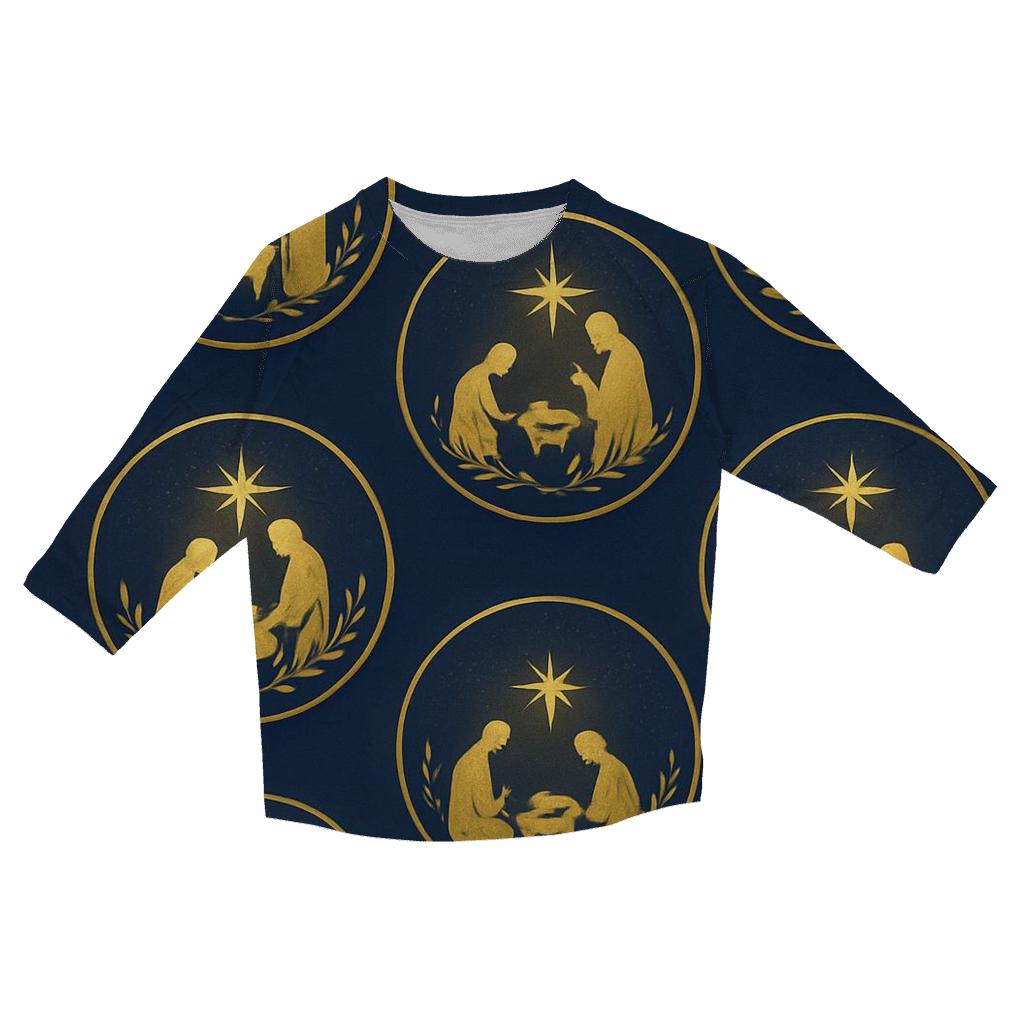 Golden Nativity Silhouette Halo Pattern custom 3/4 sleeve shirts
