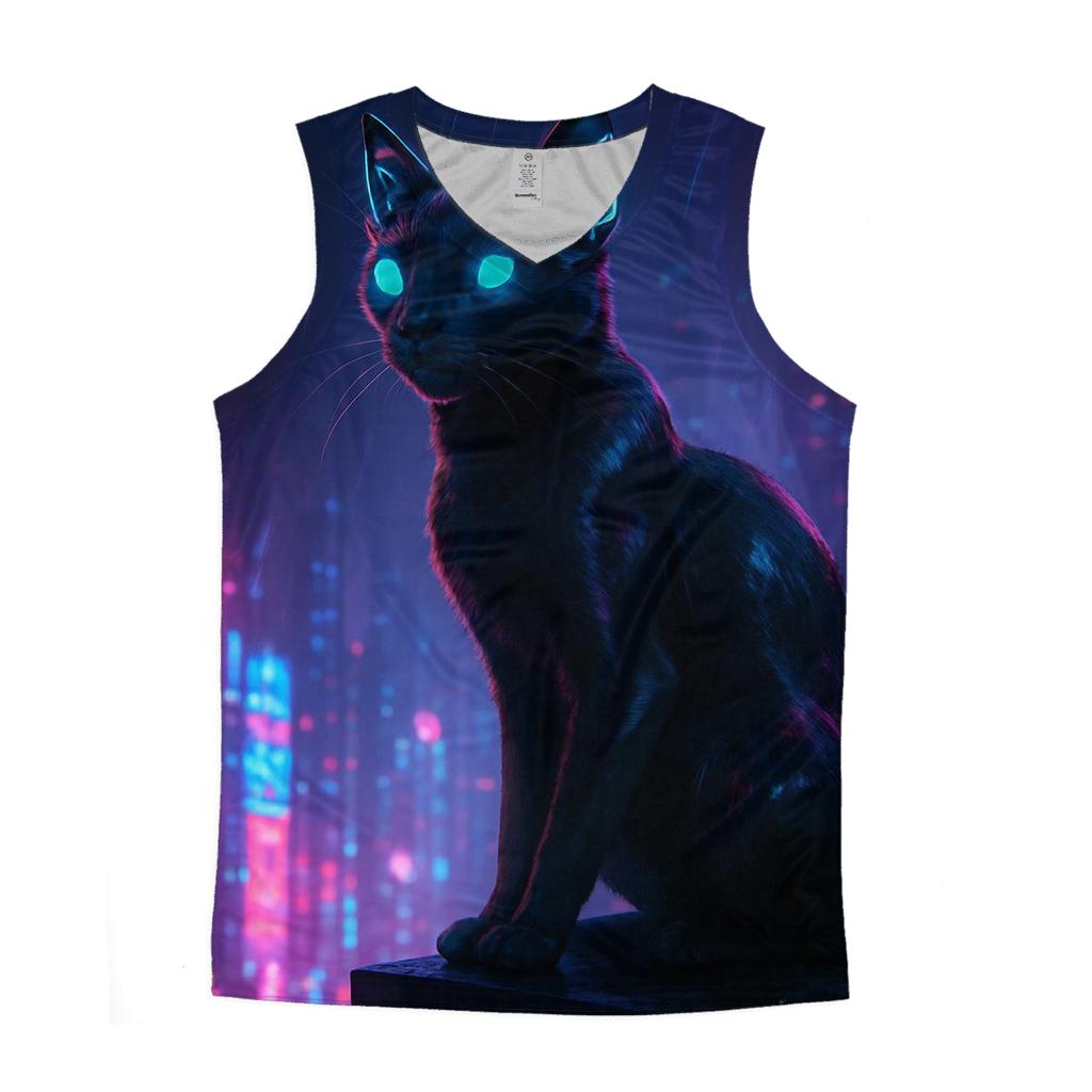 Cyberpunk Rooftop Watcher Cat cotton sleeveless tops