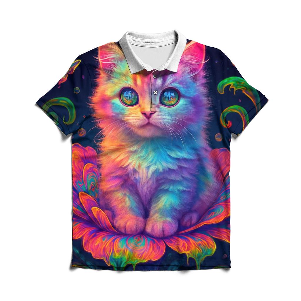Psychedelic Garden Kitten Bloom custom polo shirts