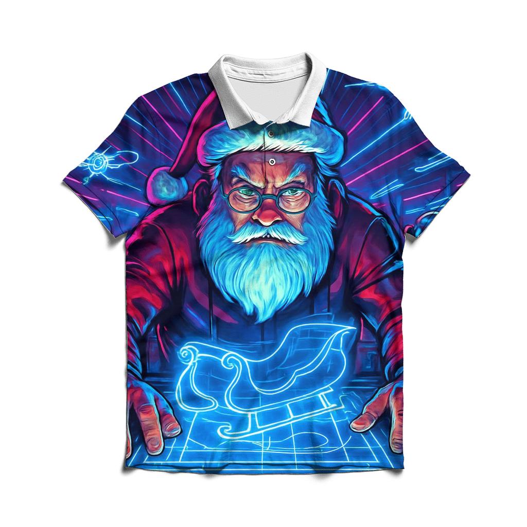 Cyberpunk Neon Santa Workshop casual sports polo shirts