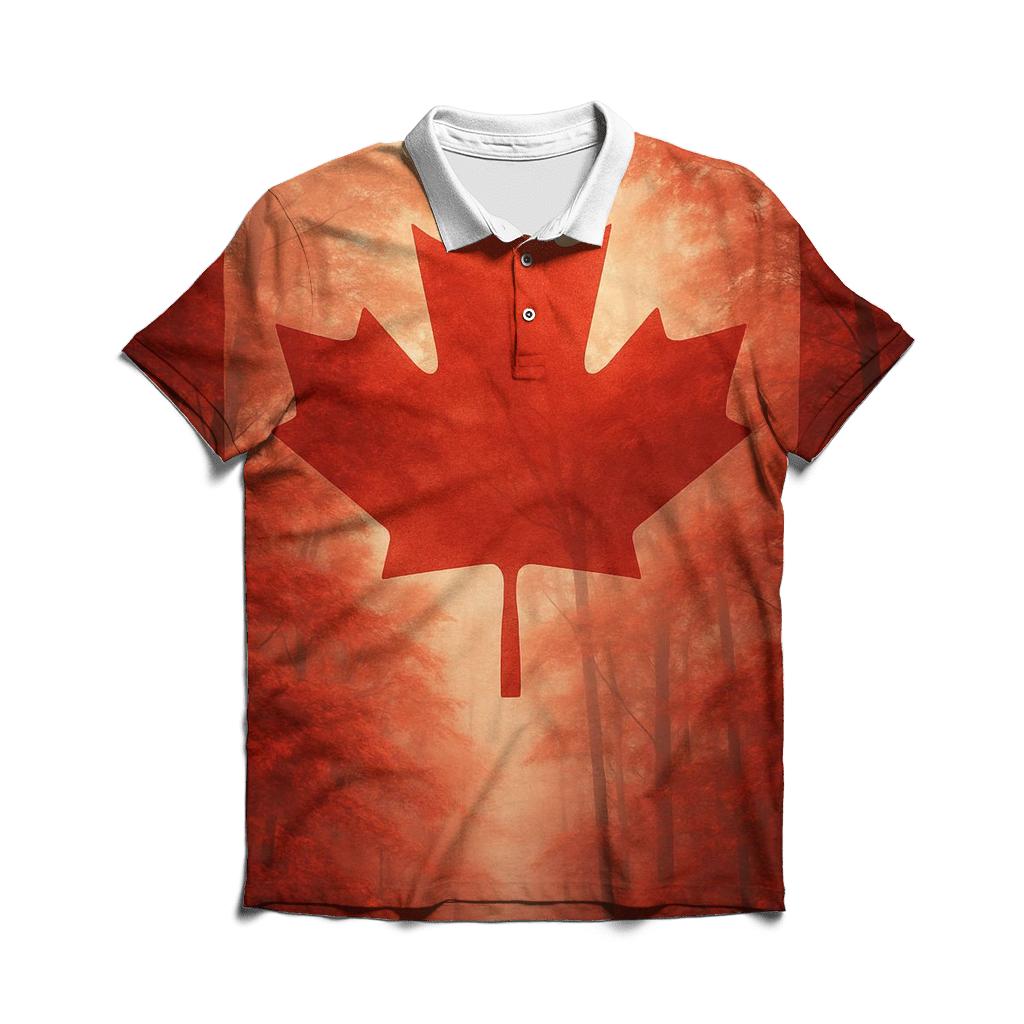 Canadian Maple Forest Flag Veil branded logo polo shirts