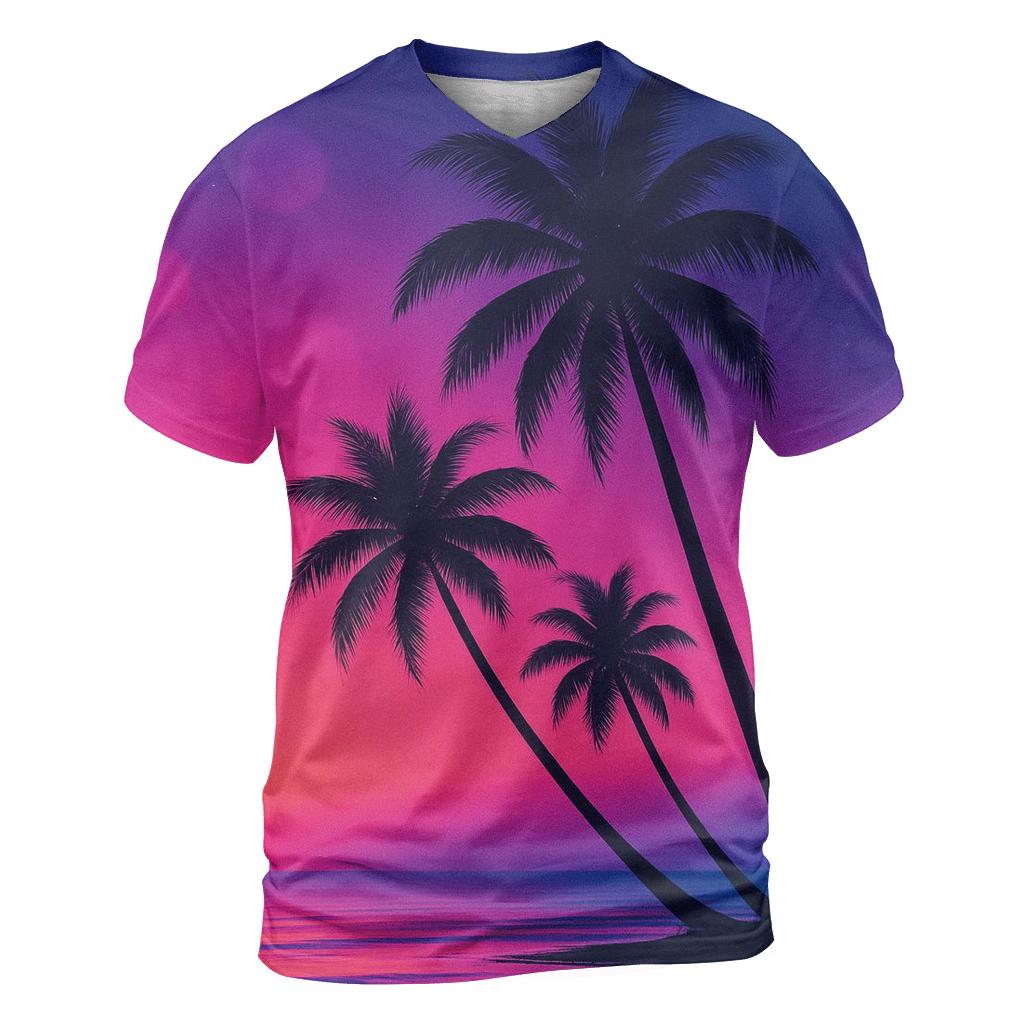 Neon Palms Afterglow vibrant all-over design tees