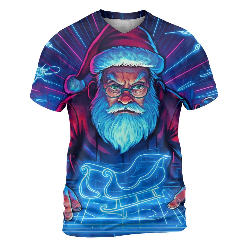 Cyberpunk Neon Santa Workshop artistic all-over print tops