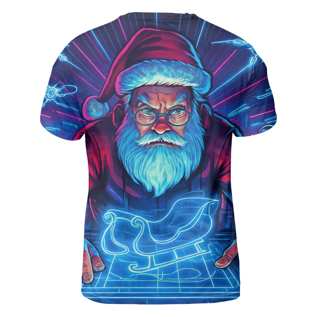 Cyberpunk Neon Santa Workshop artistic all-over print tops