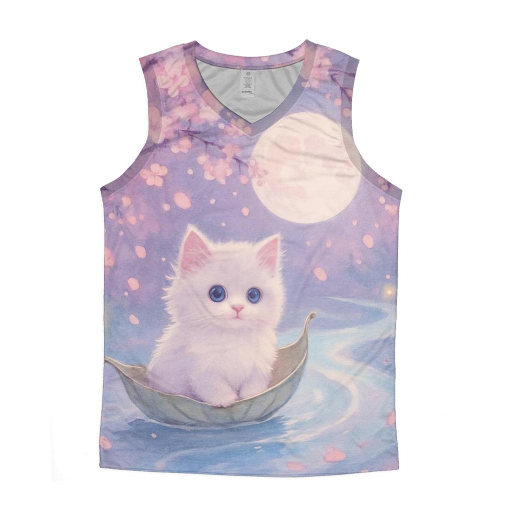 Cherry Blossom Moon River Cat sports performance tank tops