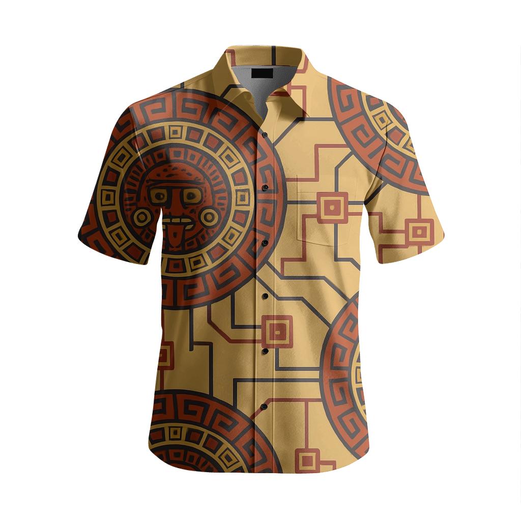 Aztec Sun Calendar Glyph Circuit unique embroidered patterns