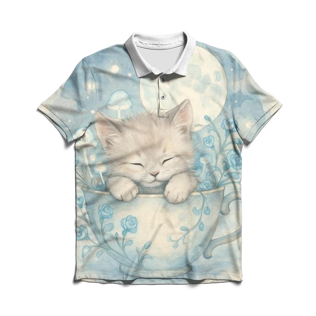 Moonlit Teacup Cat Garden stylish collar polo tees