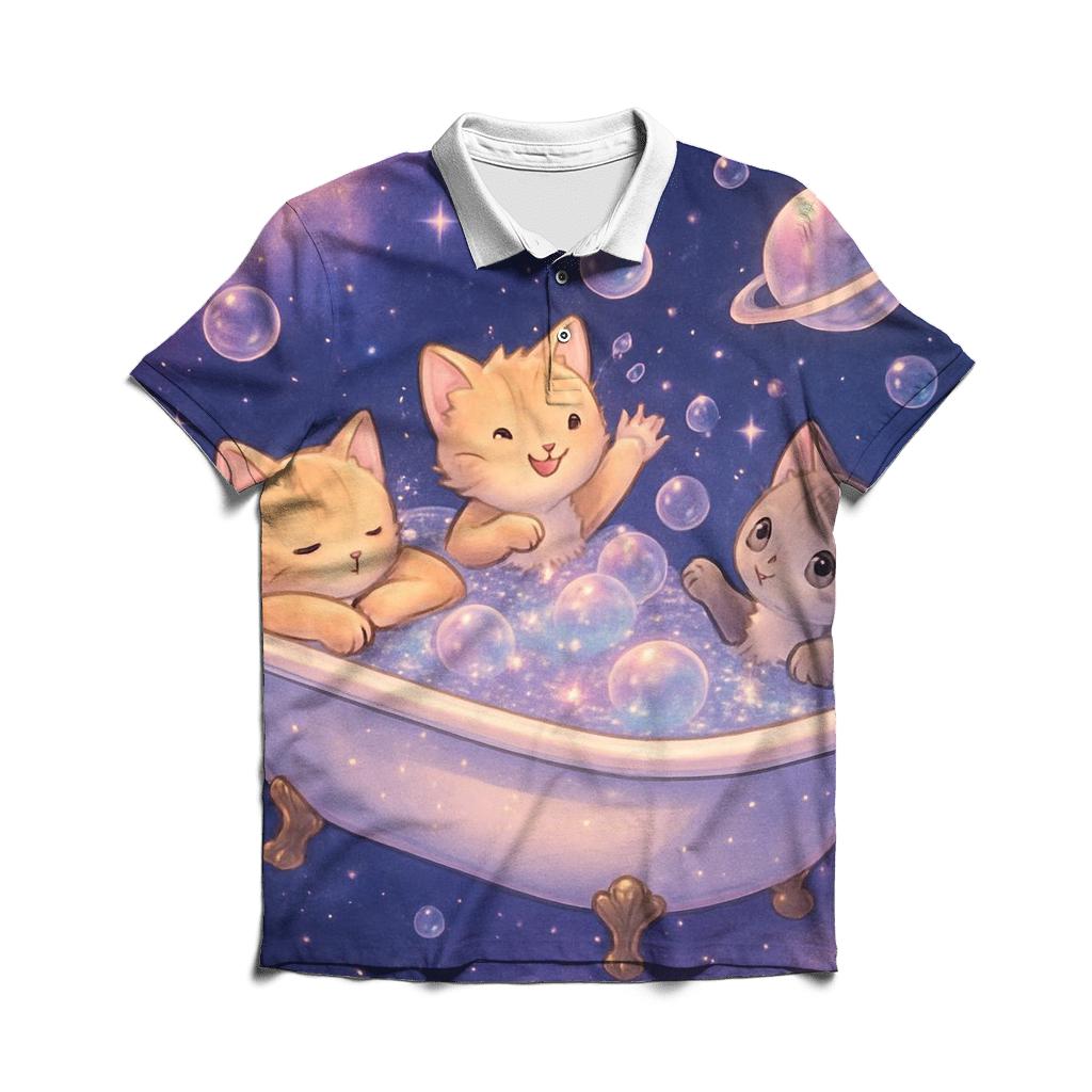 Starlit Bubble Bath Kittens premium cotton polo shirts