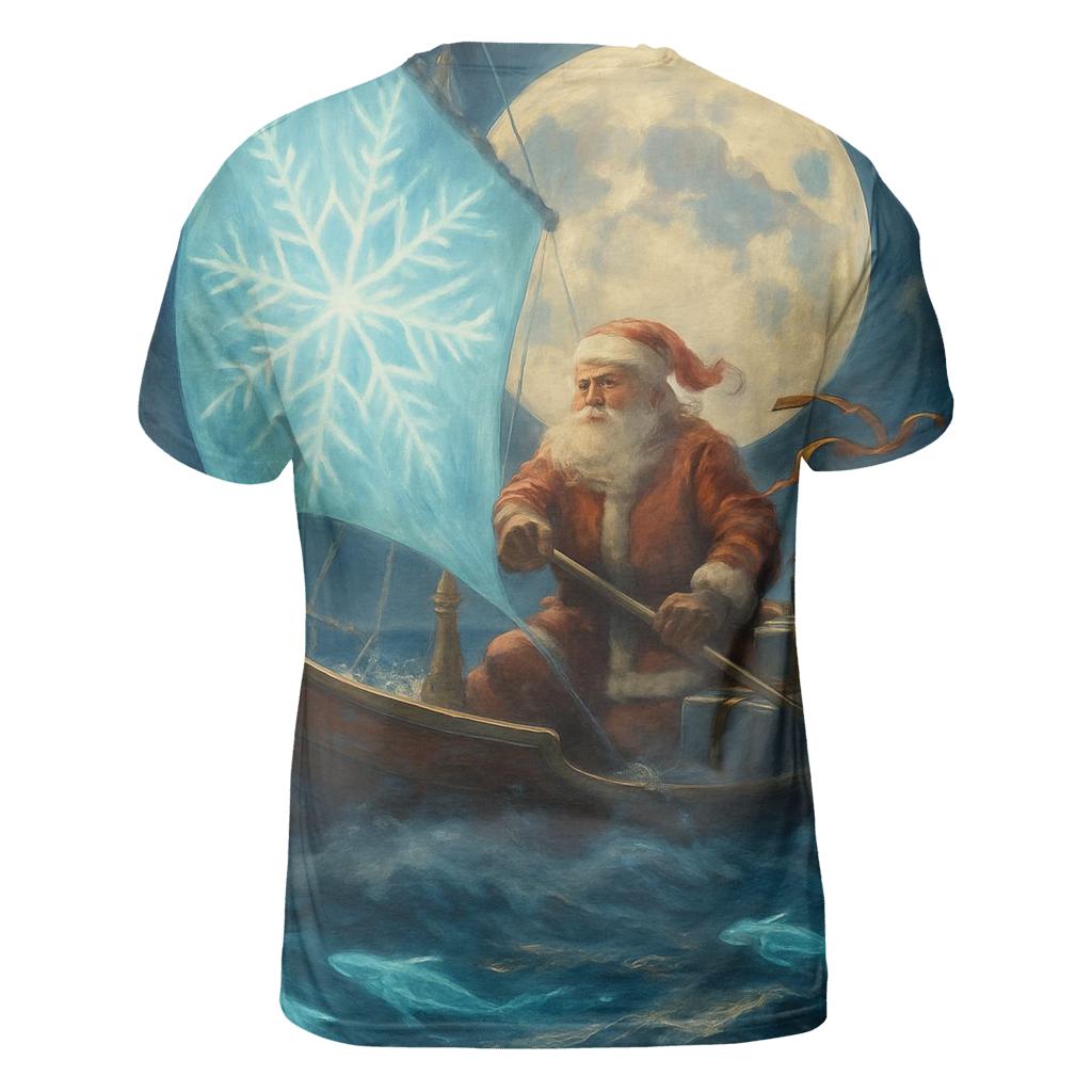 Ocean Voyage Santa Sleighboat vibrant all-over design tees