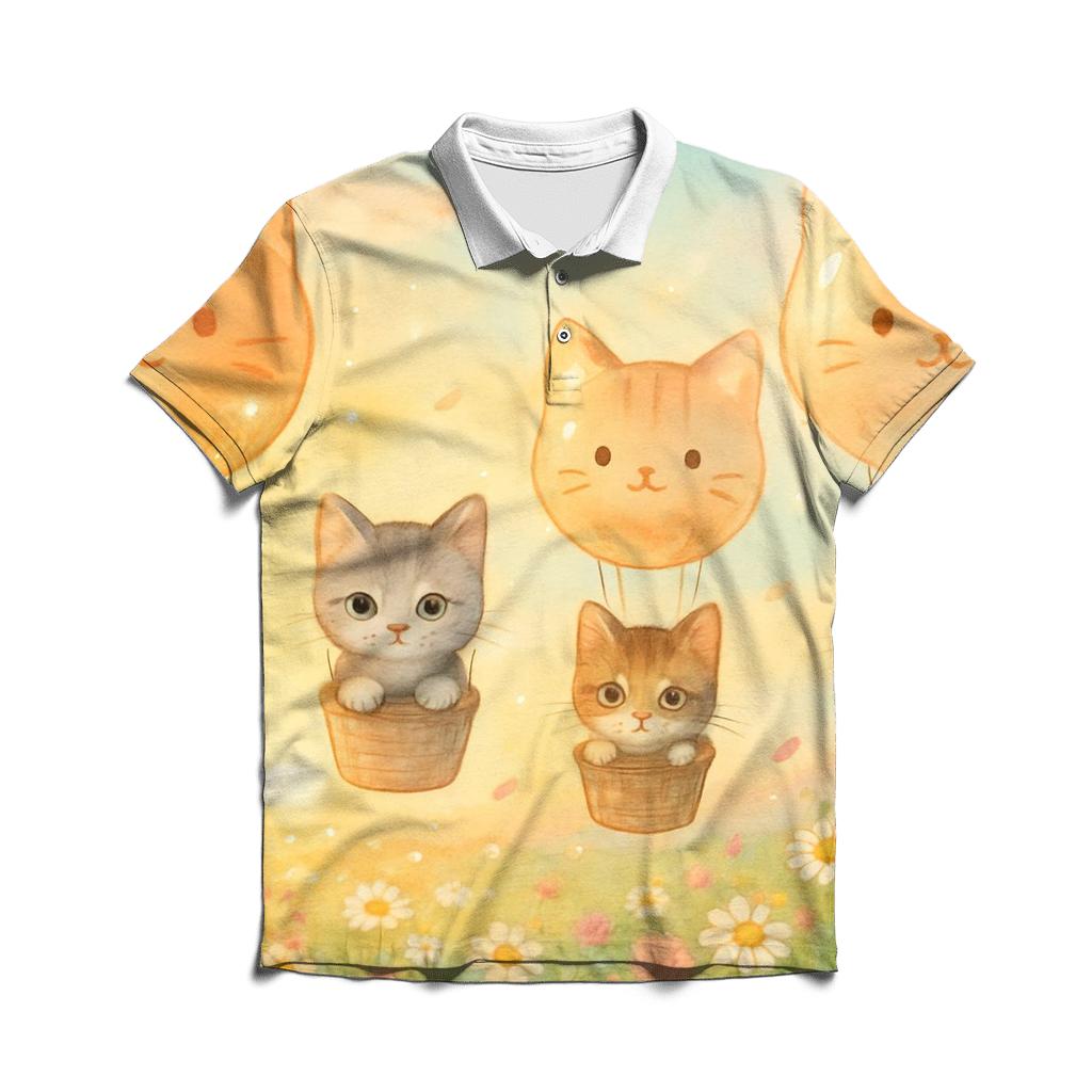 Sunrise Balloon Meadow Cats personalized polo shirts