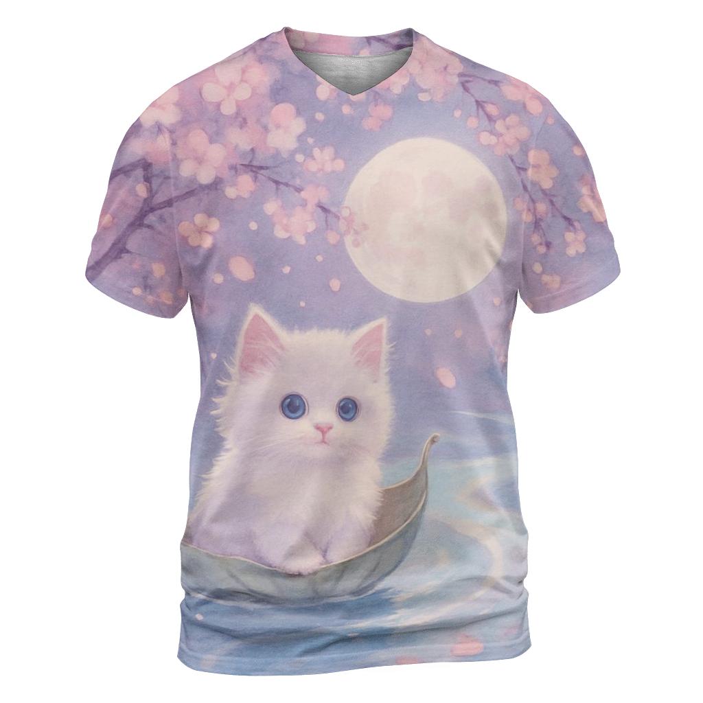 Cherry Blossom Moon River Cat personalized full print shirts