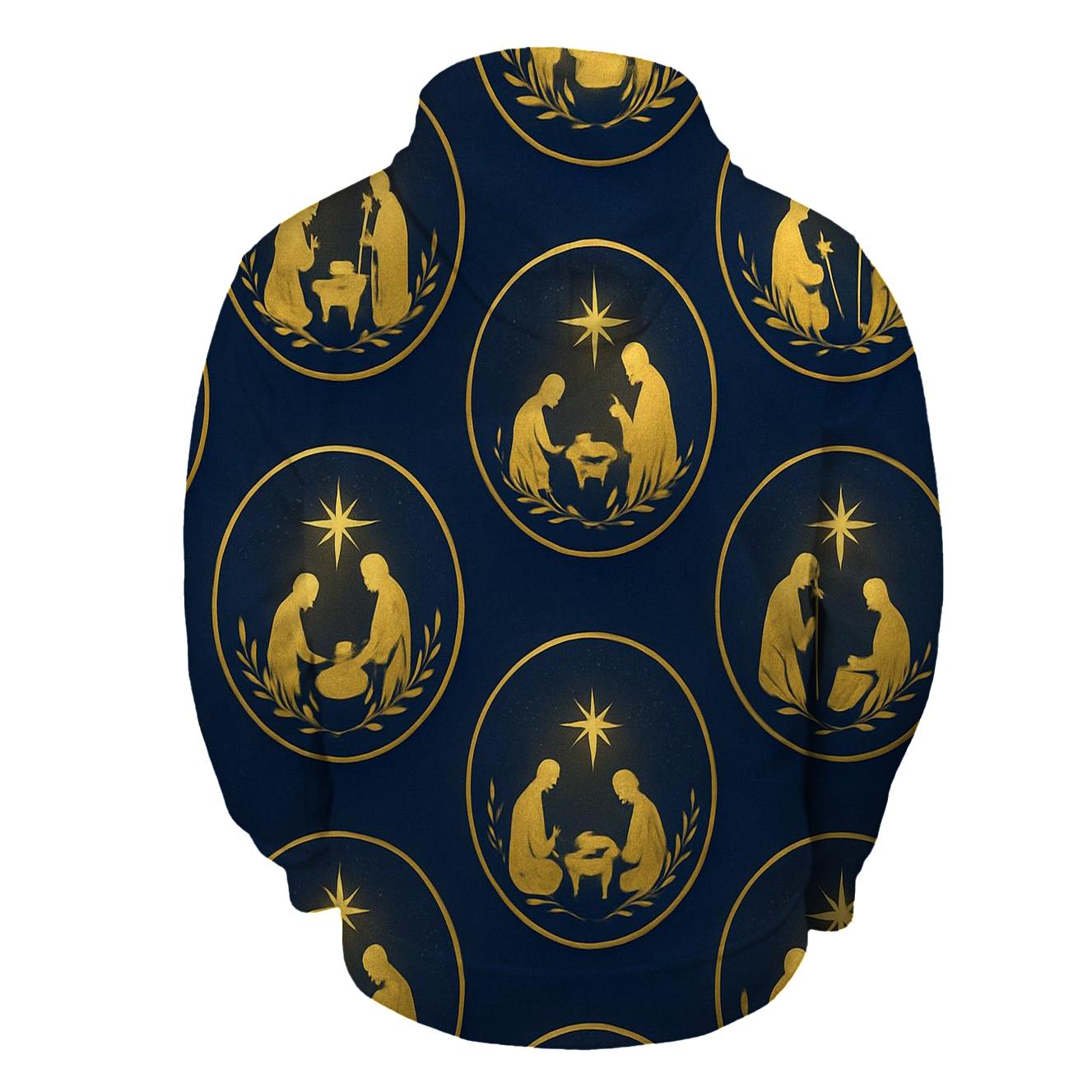 Golden Nativity Silhouette Halo Pattern printed hoodies