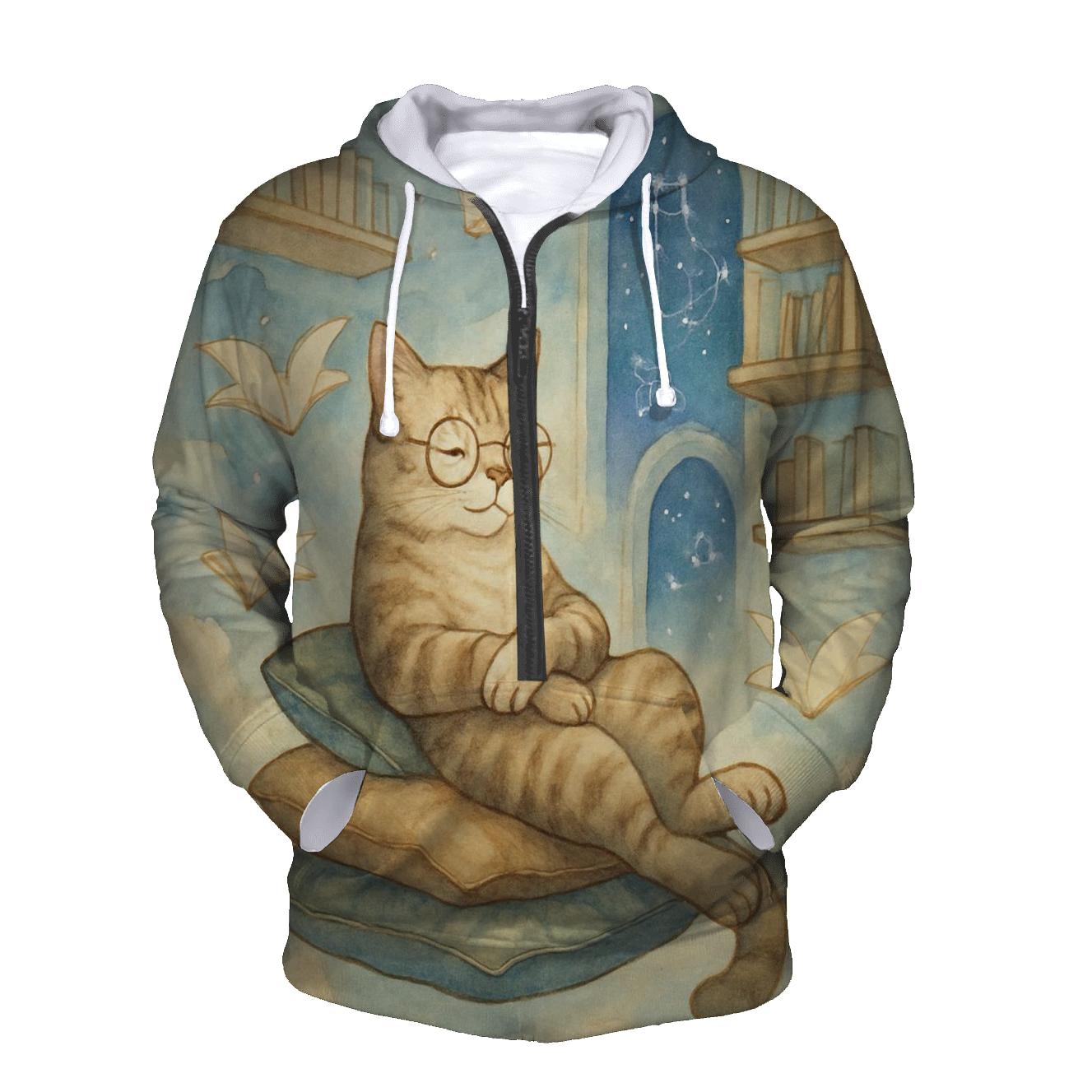 Dream Library Reading Cat heavyweight hoodies