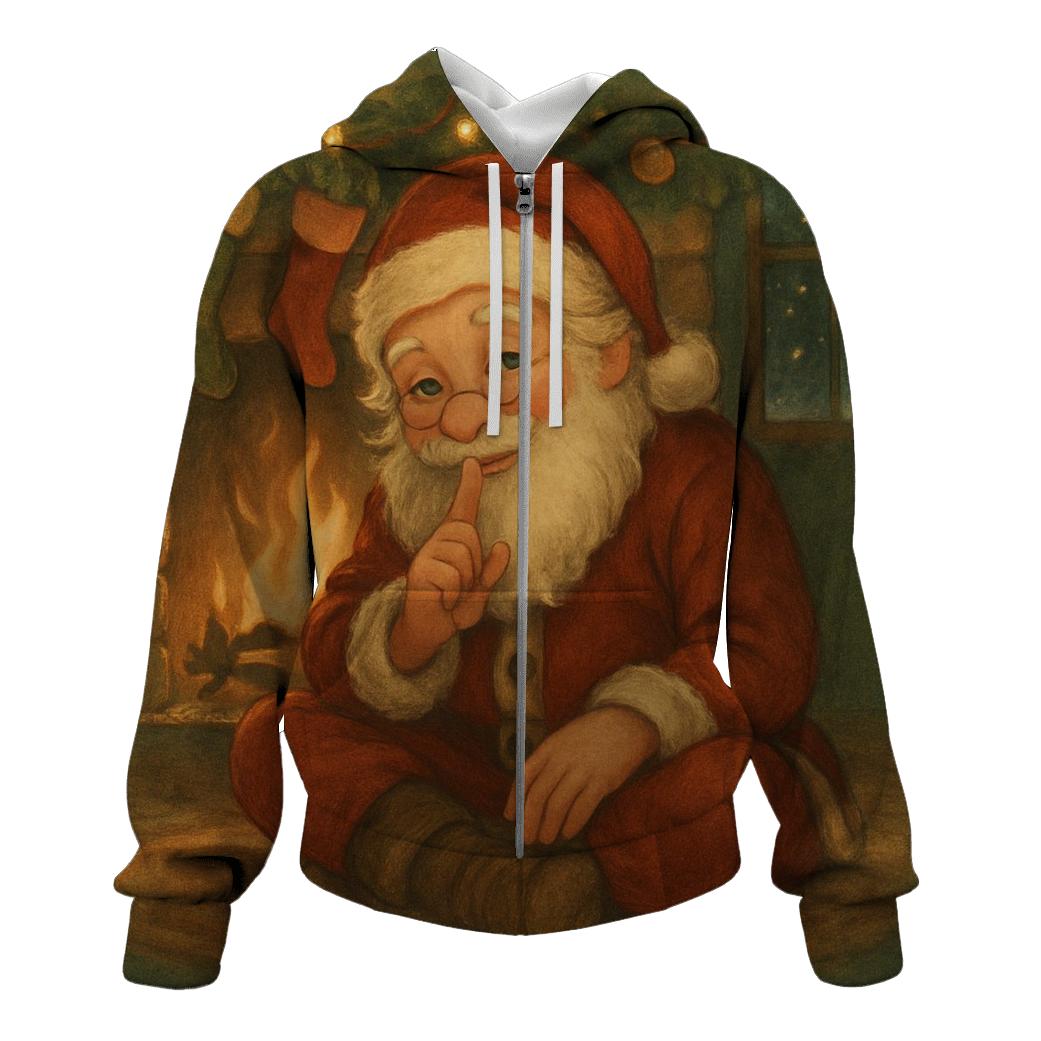 Cozy Fireplace Storybook Santa custom hoodies