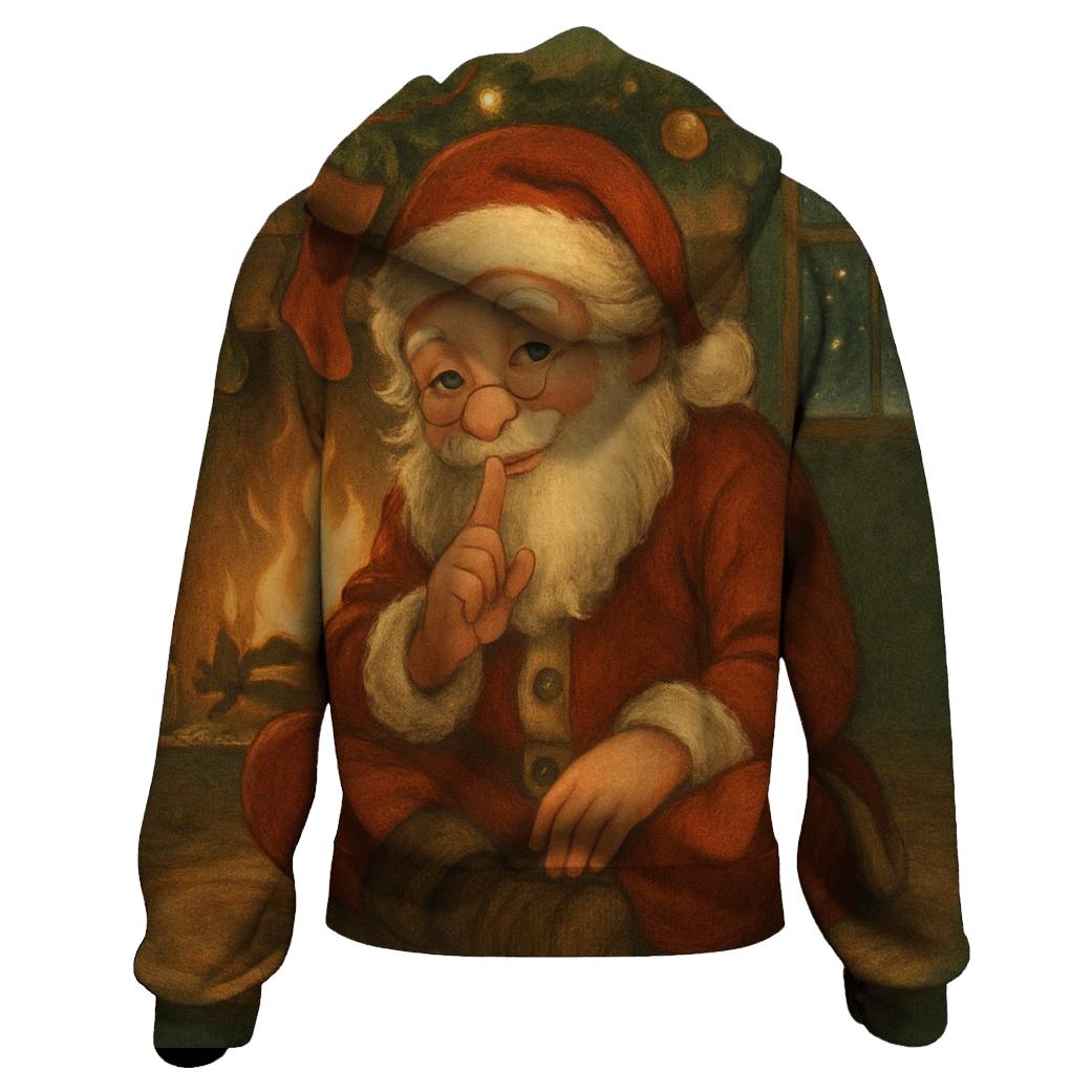Cozy Fireplace Storybook Santa custom hoodies