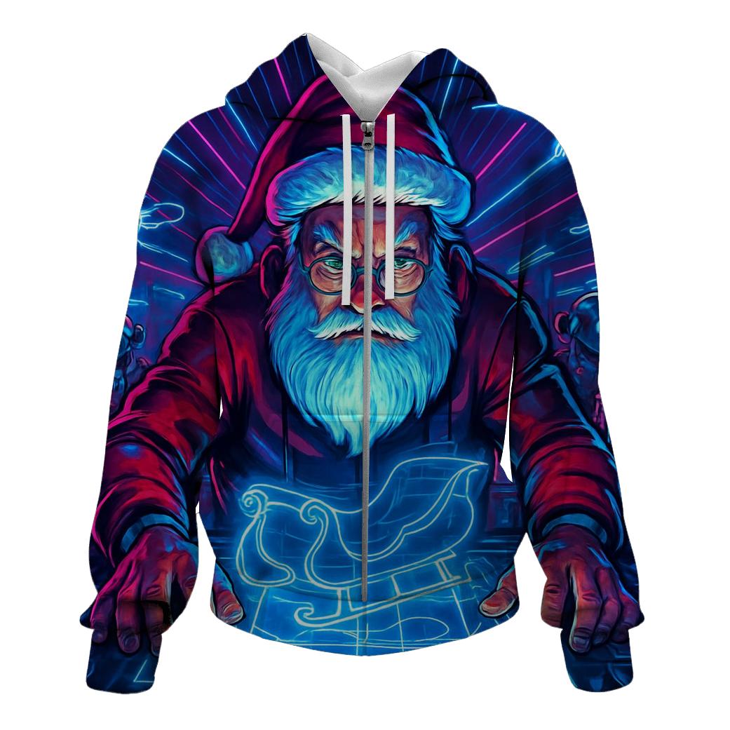 Cyberpunk Neon Santa Workshop heavyweight hoodies