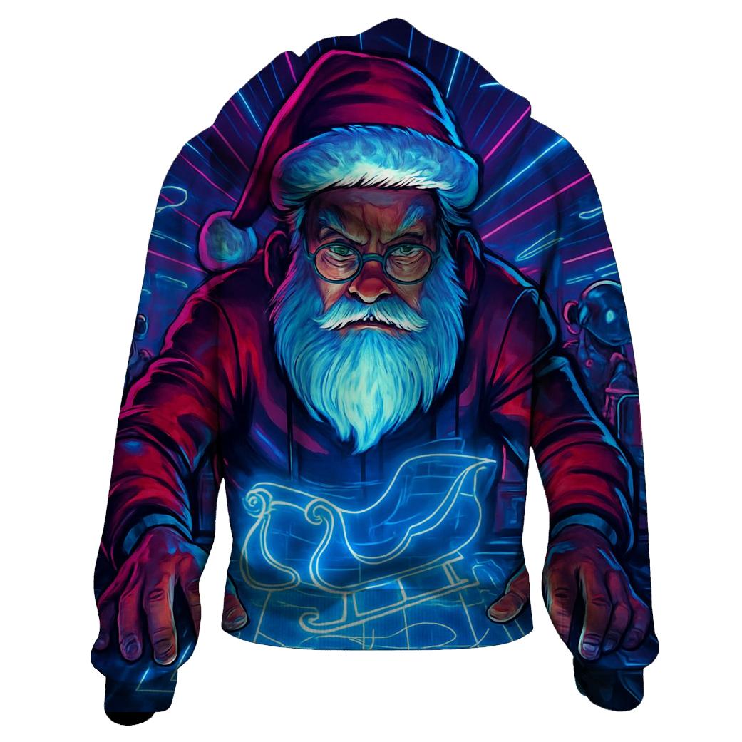 Cyberpunk Neon Santa Workshop heavyweight hoodies