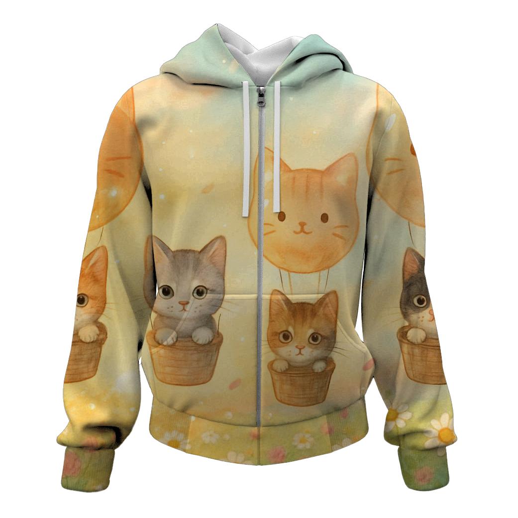 Sunrise Balloon Meadow Cats heavyweight hoodies