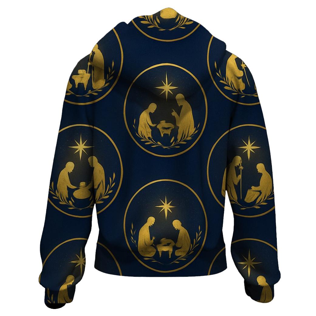Golden Nativity Silhouette Halo Pattern embroidered hoodies