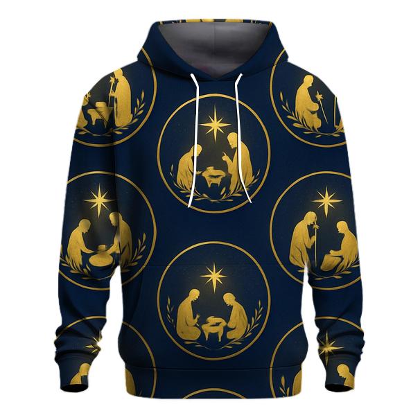 Golden Nativity Silhouette Halo Pattern embroidered hoodies