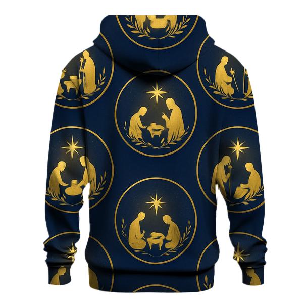 Golden Nativity Silhouette Halo Pattern embroidered hoodies