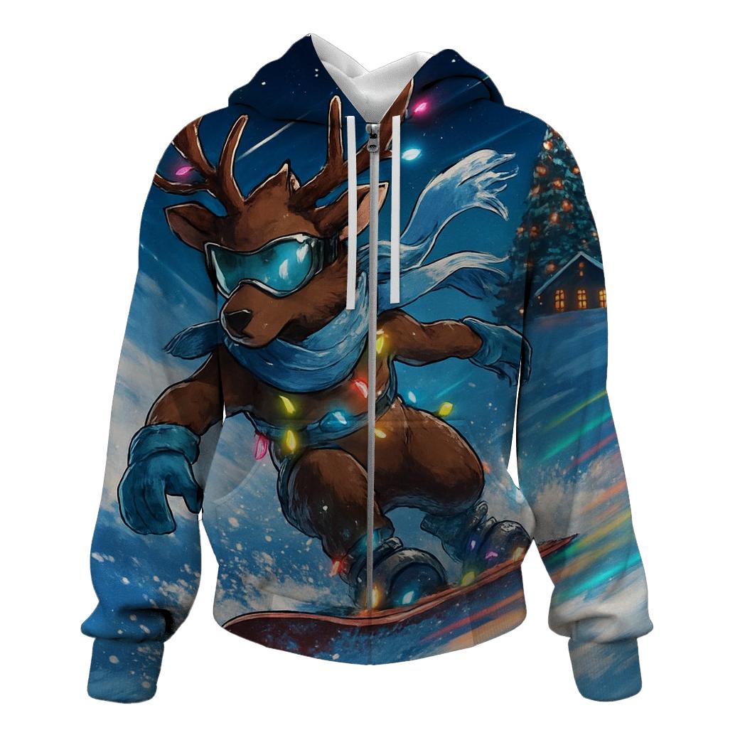 Christmas Light Snowboard Reindeer hoodie designs
