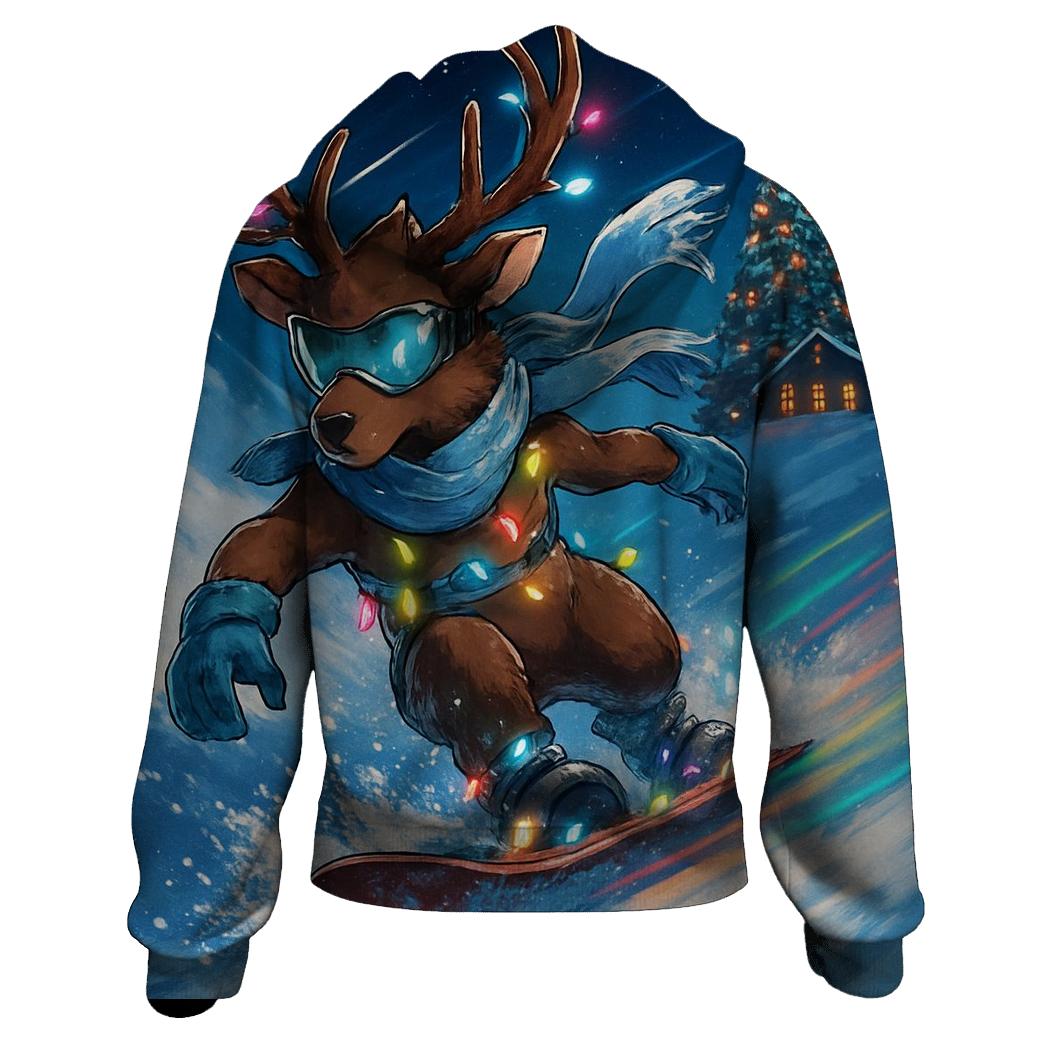 Christmas Light Snowboard Reindeer hoodie designs
