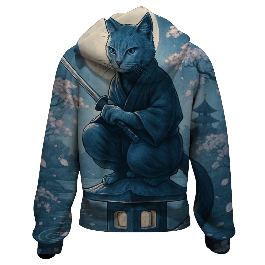Samurai Moon Garden Cat embroidered hoodies