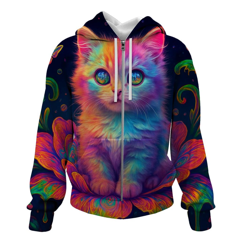 Psychedelic Garden Kitten Bloom hoodies fashion