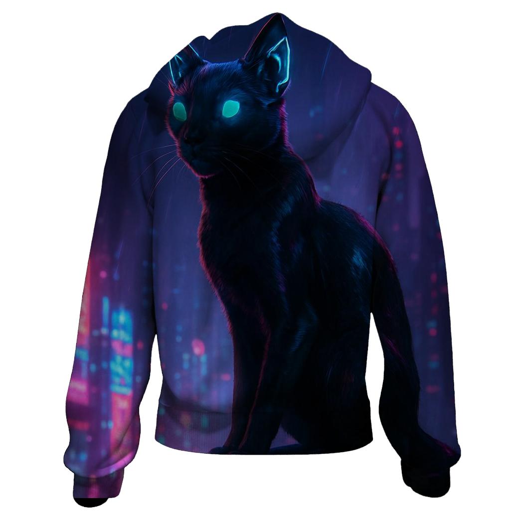 Cyberpunk Rooftop Watcher Cat embroidered hoodies