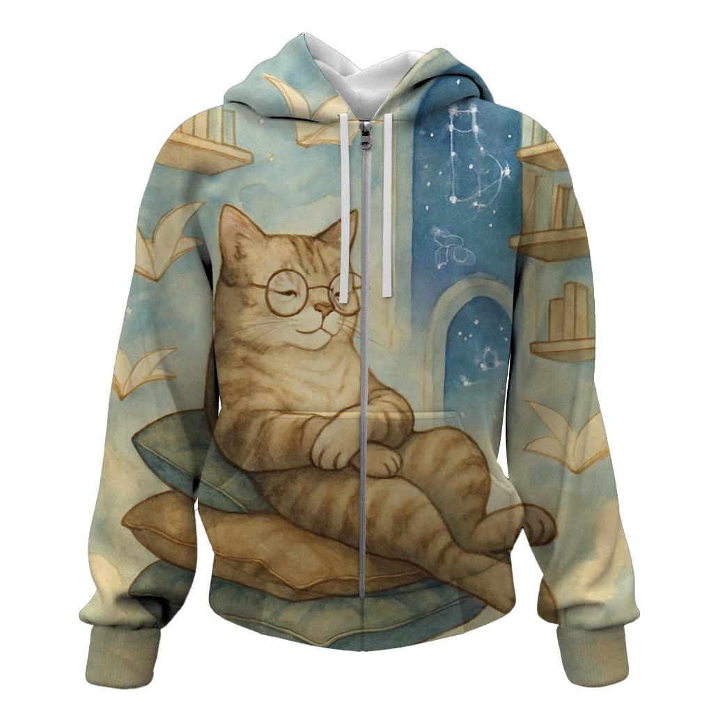 Dream Library Reading Cat premium hoodies