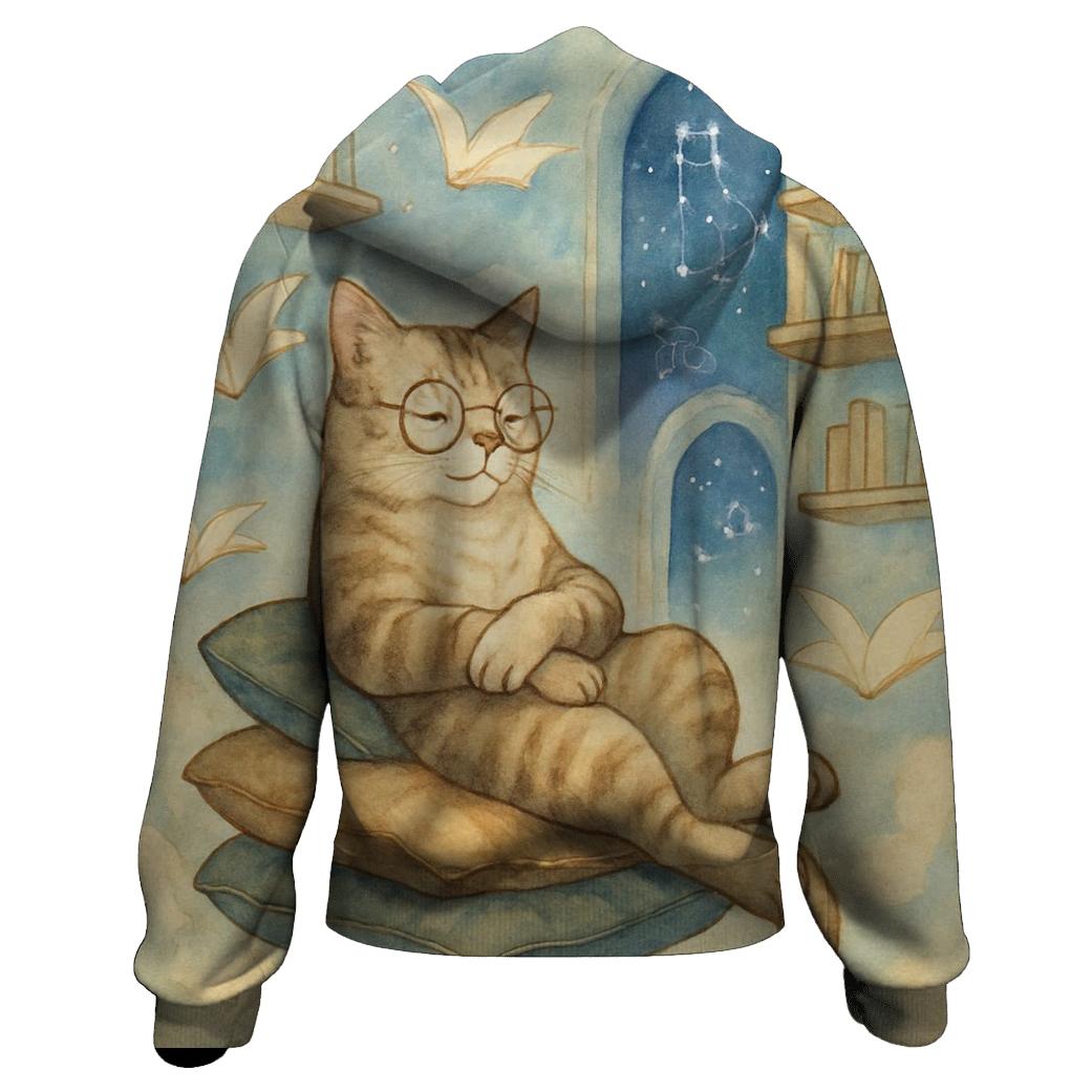 Dream Library Reading Cat premium hoodies
