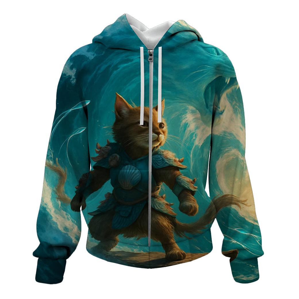 Ocean Wave Warrior Cat heavyweight hoodies