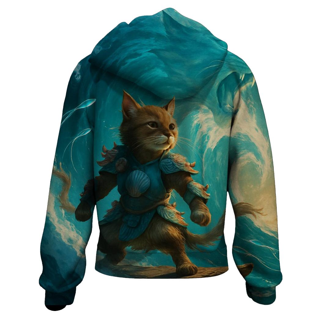 Ocean Wave Warrior Cat heavyweight hoodies