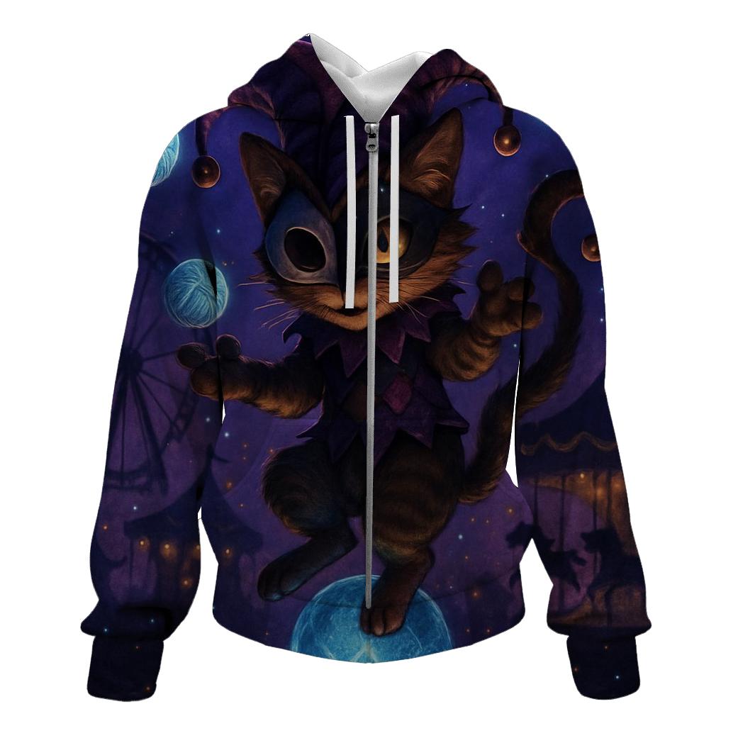 Midnight Carnival Jester Cat designer hoodies