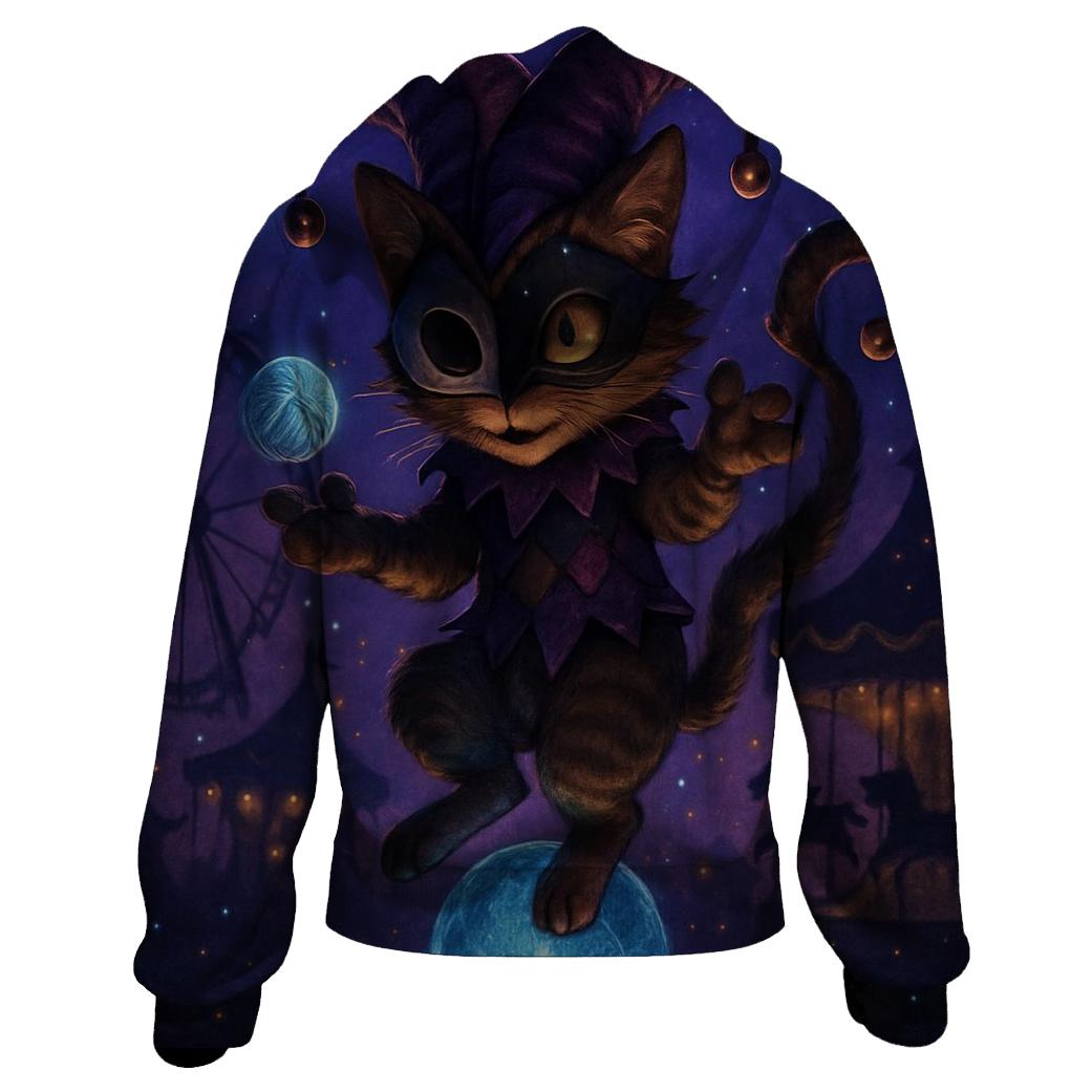 Midnight Carnival Jester Cat designer hoodies