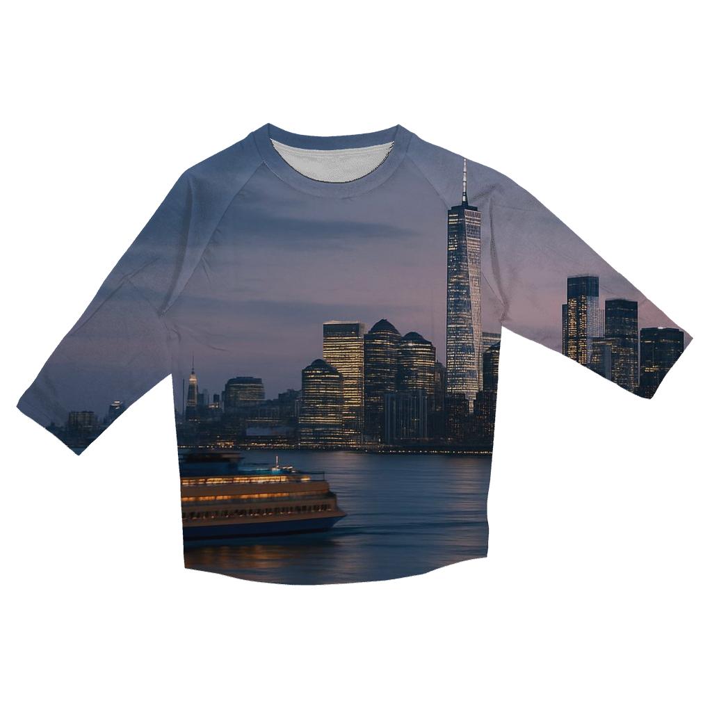 Harbor Dawn Over Lower Manhattan printed three quarter sleeve shirts