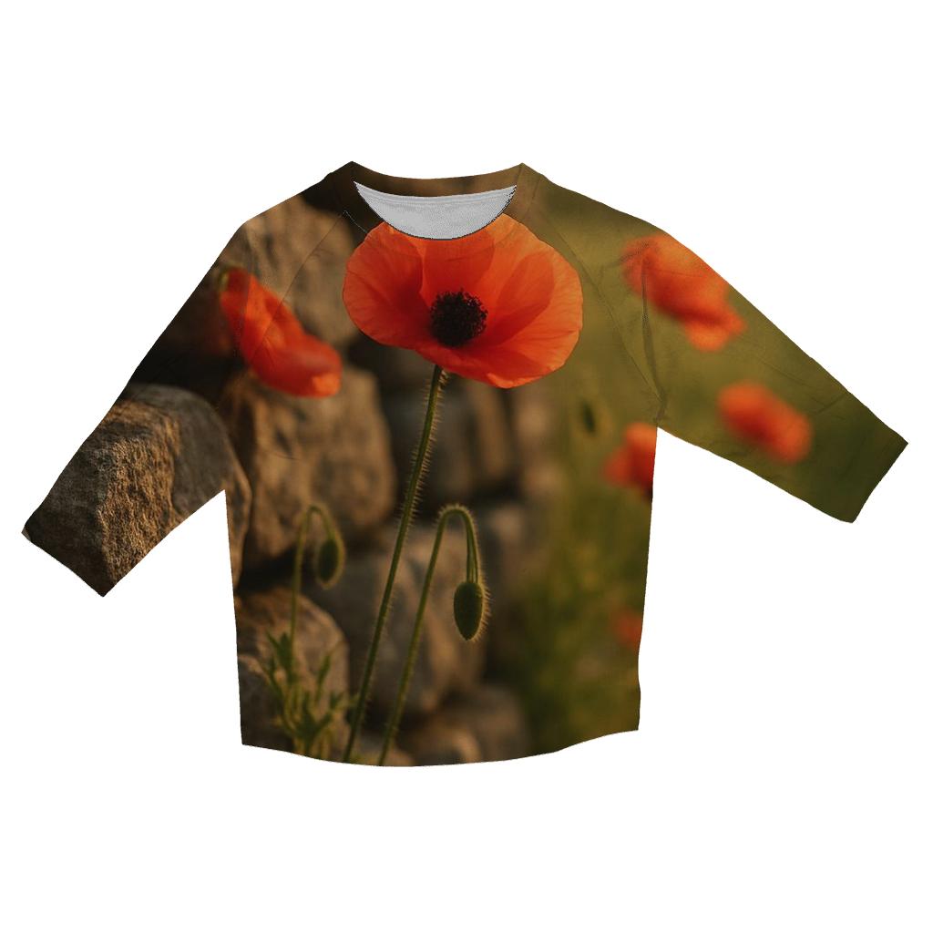 Wild Poppies Beside An Old Stone Wall stylish quarter sleeve tops