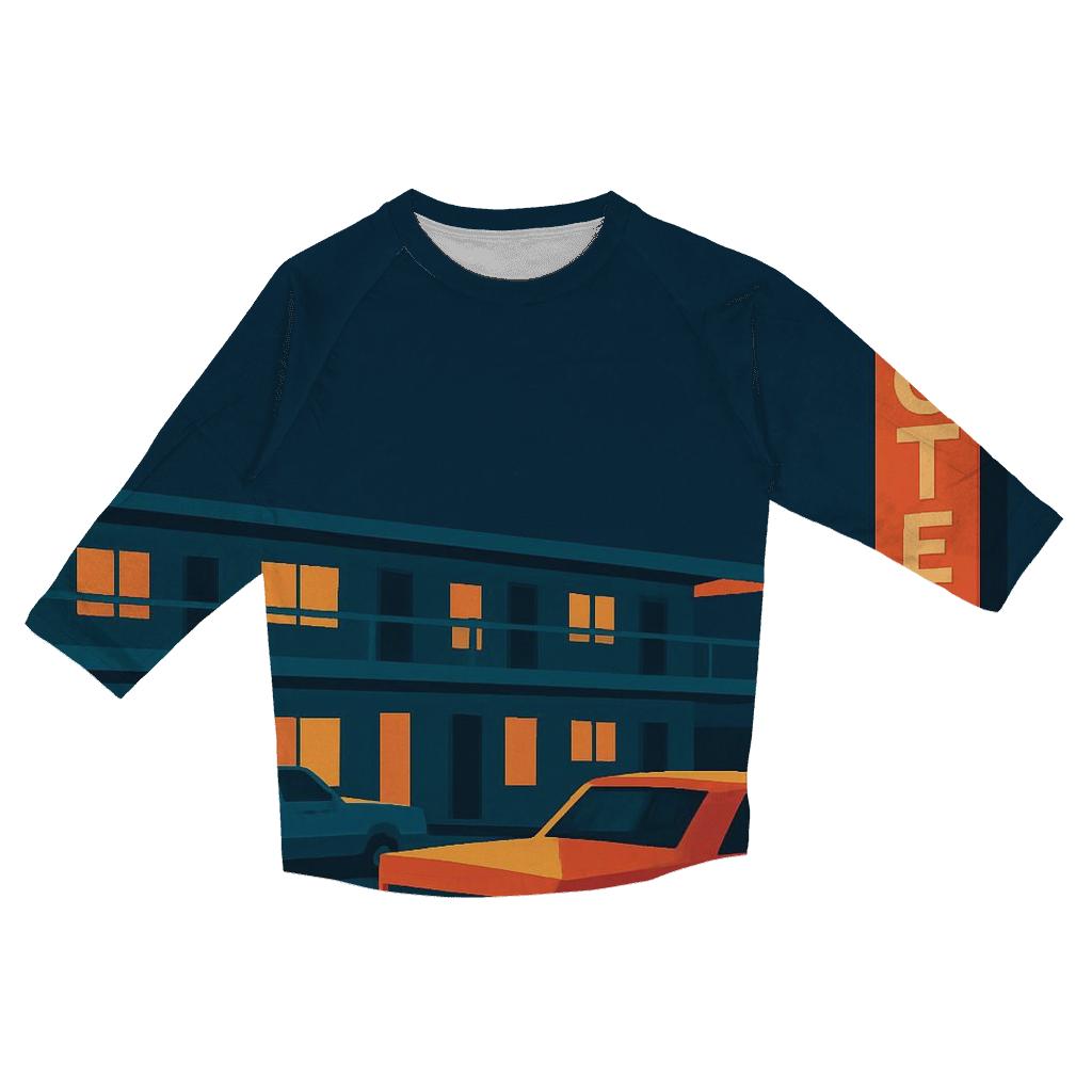 Retro Highway Motel Night printed three quarter sleeve shirts