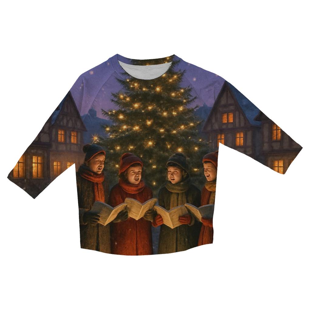Snowy Village Carolers At Dusk cotton quarter sleeve shirts