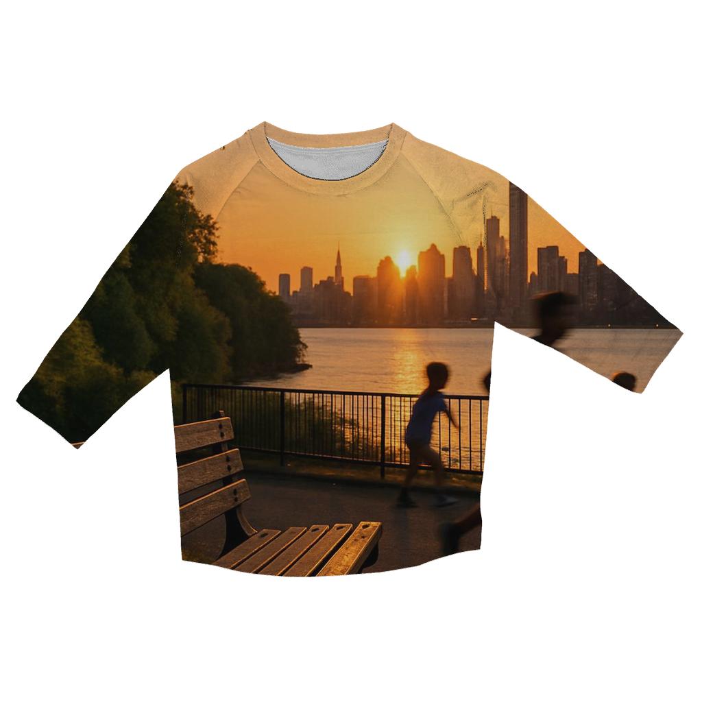 Harlem Riverside Sunset Skyline casual three quarter sleeve shirts