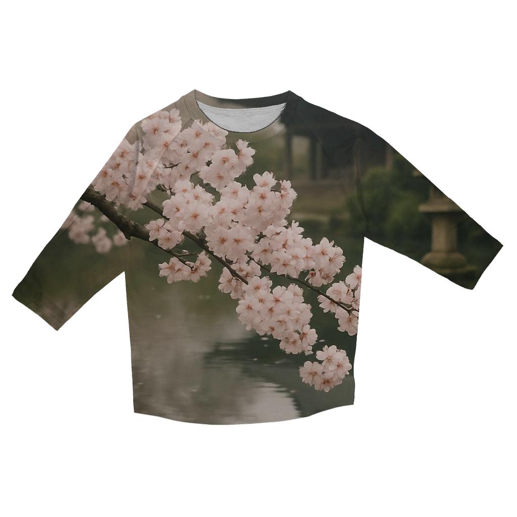 Cherry Blossoms Reflected In Temple Pond casual three quarter sleeve shirts